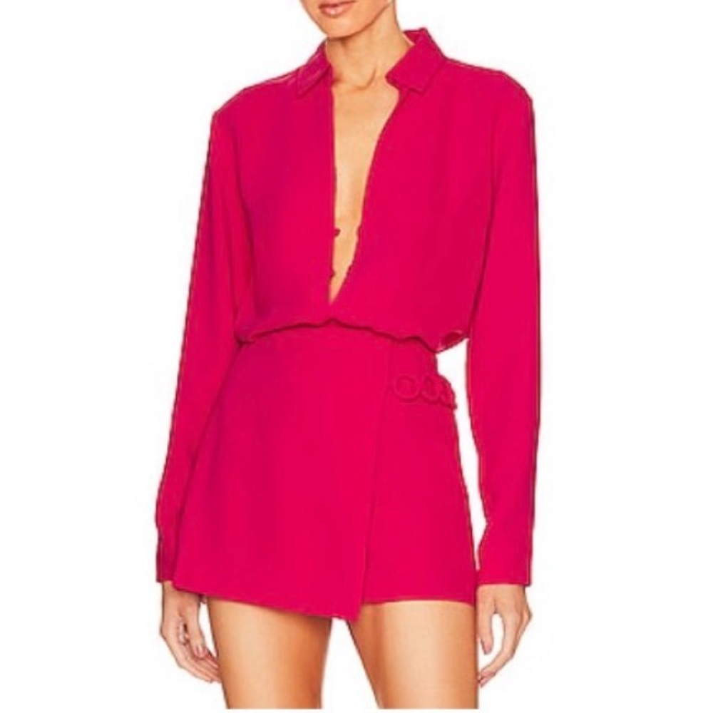ALEXIS: Hot Pink Long-Sleeve Plunge Set